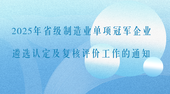 关于组织开展2025年省级制造业单项冠军企业遴选认定及复核评价工作的通知